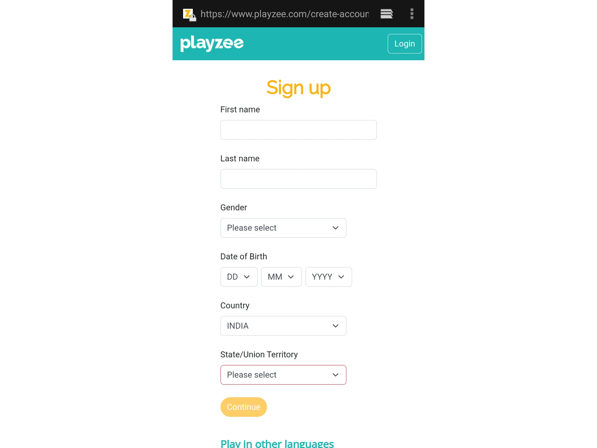 Register or log in to your Playzee account.