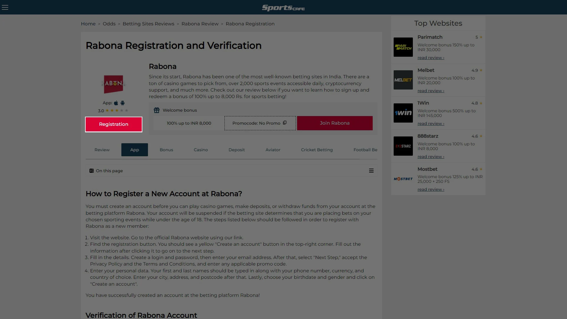 Go to Rabona's official website to start registering.