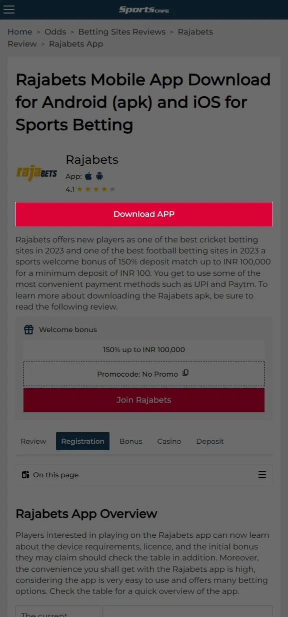Follow the link to Rajabets official website.