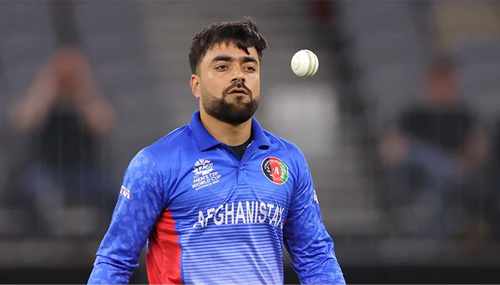 Rashid Khan bowling in the T20 World Cup 2022.