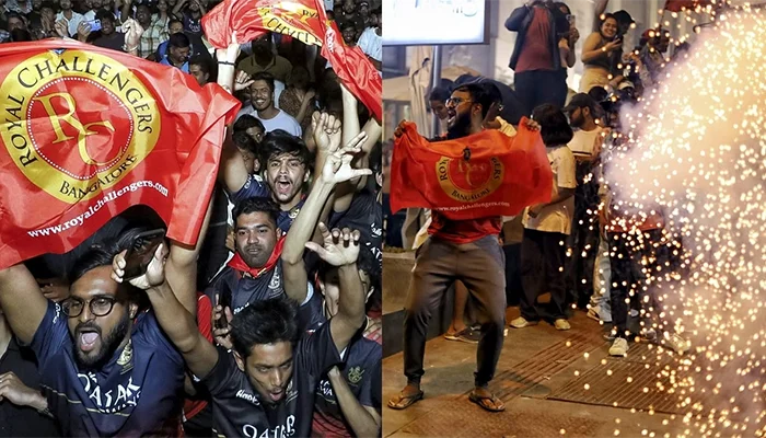 RCB fans celebrating after the Women’s team win in the finals.