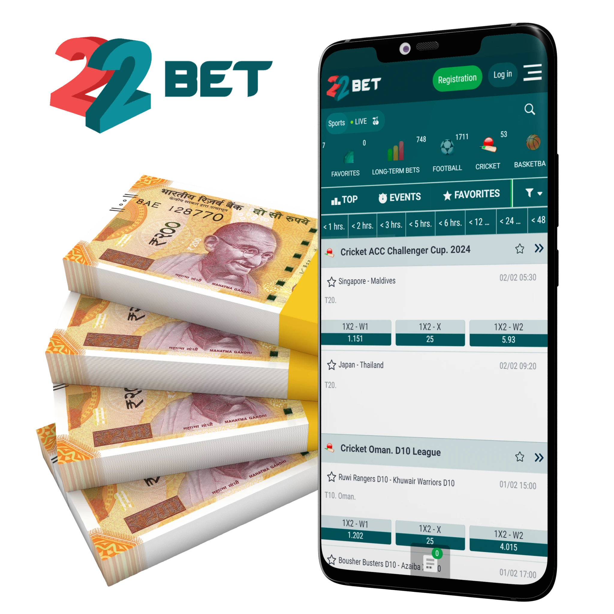 An enjoyable welcome bonus for real money cricket betting awaits you after downloaded the 22bet app.