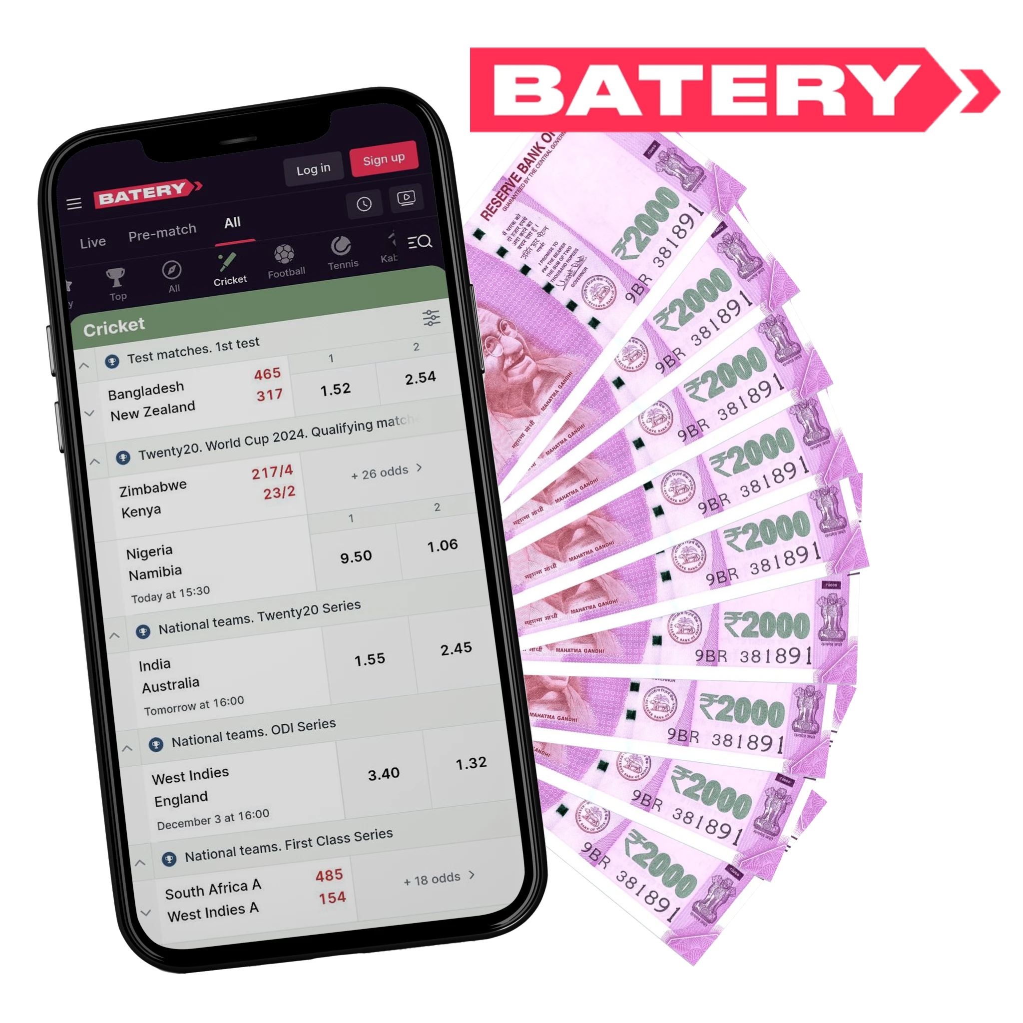 It takes a couple of minutes to download and install Batery mobile app for real money cricket betting.