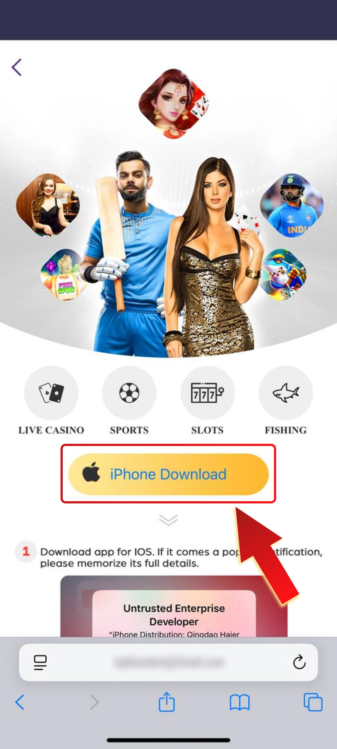 Select the iOS version of the app from the download section on Rich11 website.