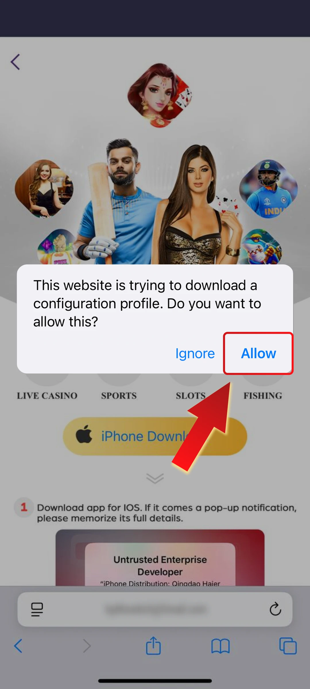 Follow the on-screen instructions to allow the app to install via profile.