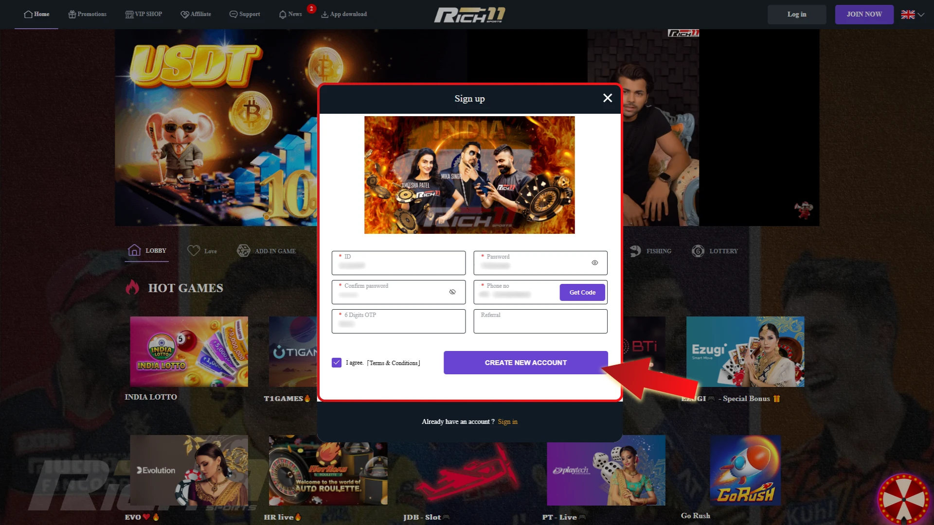 Confirm and Finish Registration on Rich11 site.