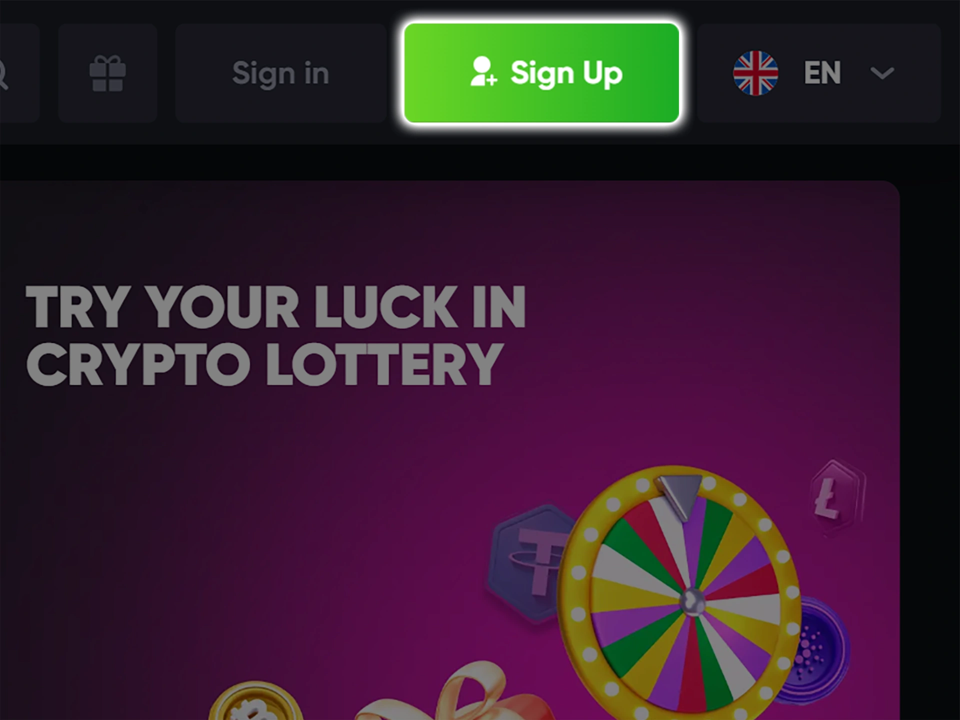 To start registering at Richy Bet, click on the sign up button.
