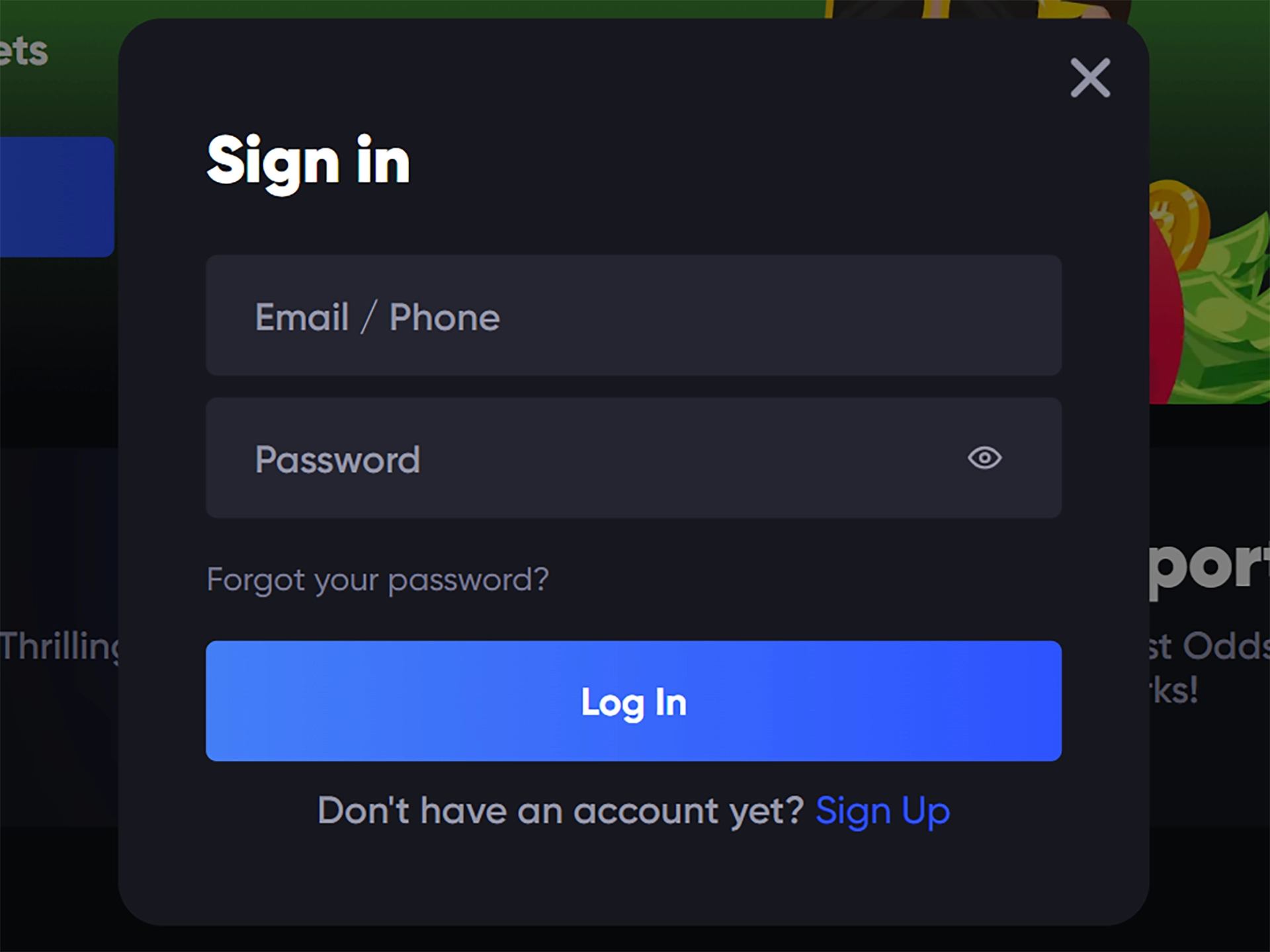Enter your username and password to log in to your Richy Bet account.