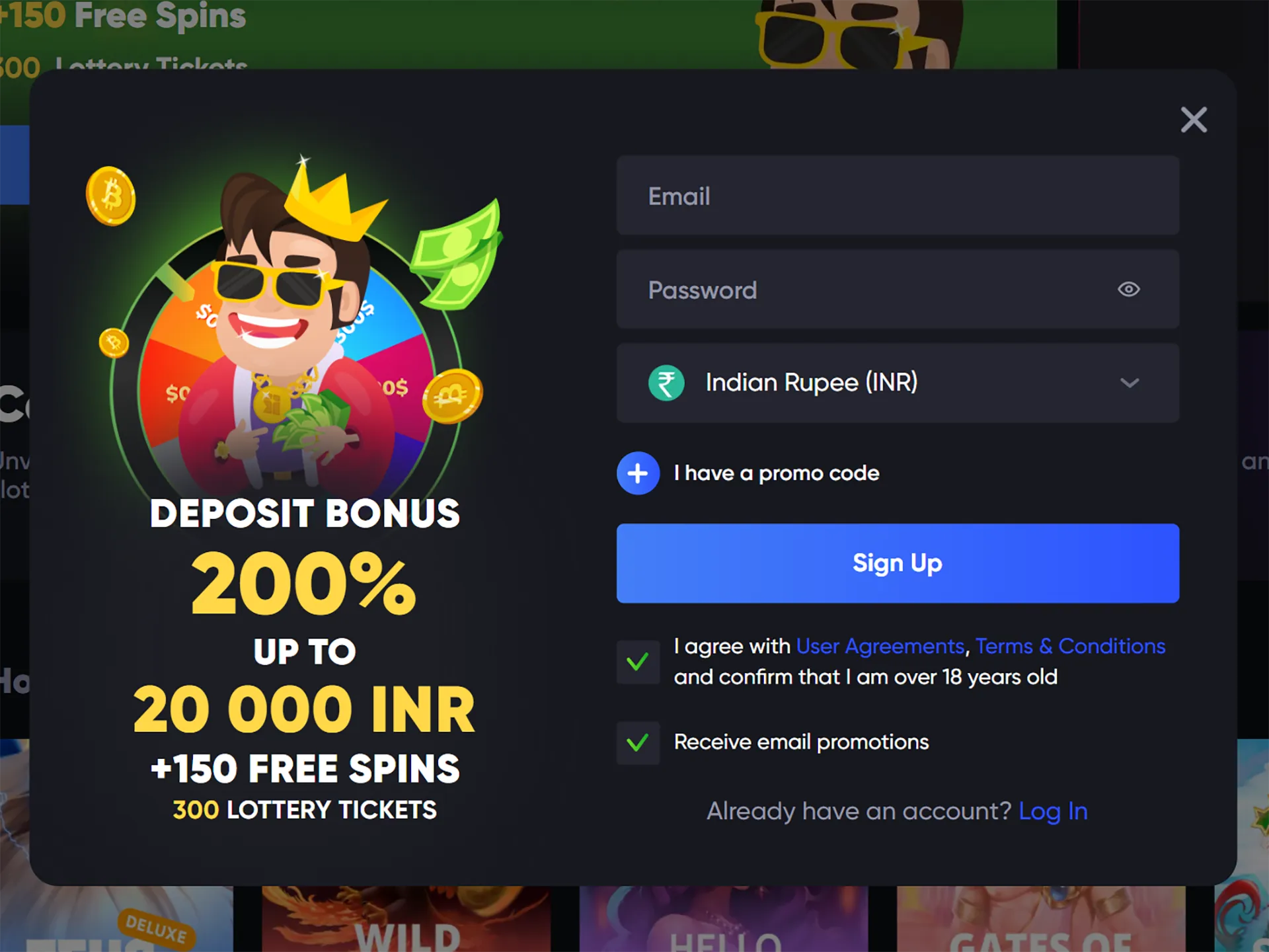 Go to the Richy Casino website and create an account.