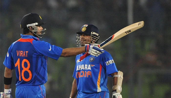 Sachin Tendulkar and Virat Kohli during their 133 runs partnership against Pakistan.