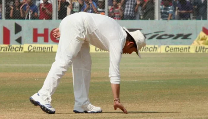 Sachin Tendulkar touching the 22 yards pitch that gave him everything in his life.