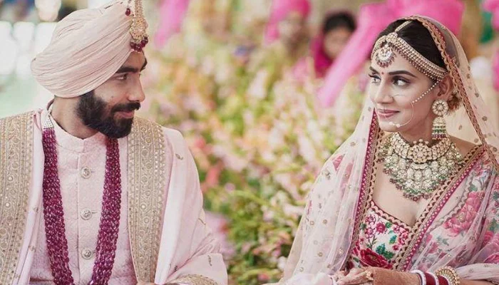 Sanjana Ganesan at her wedding ceremony with Jasprit Bumrah.