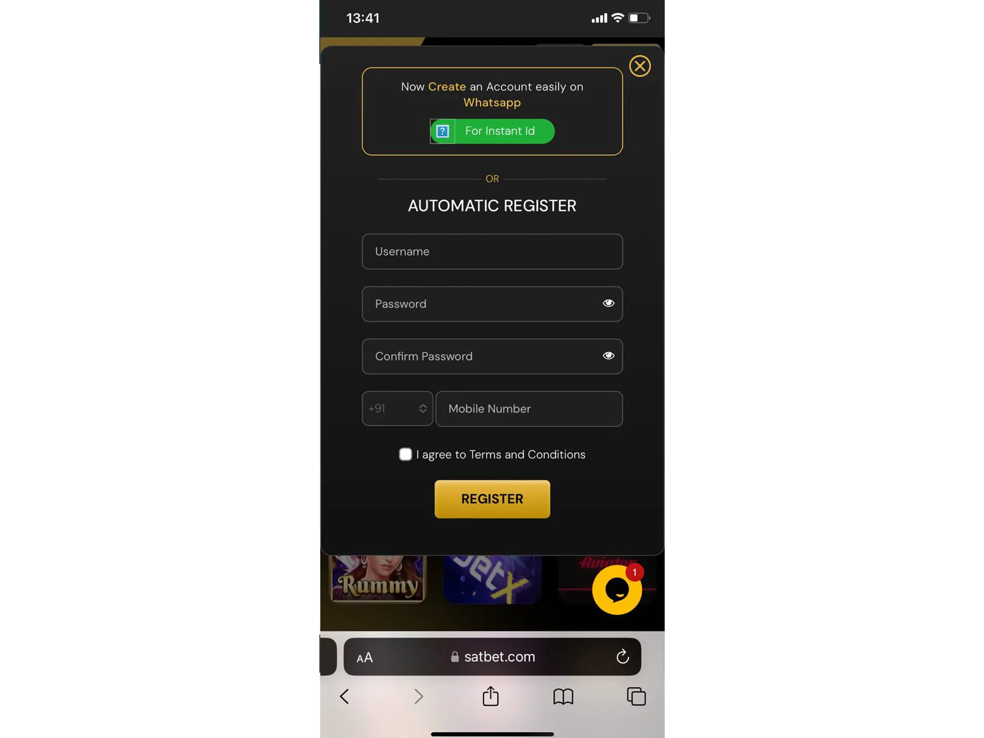 Sign up for Satbet using your mobile device.