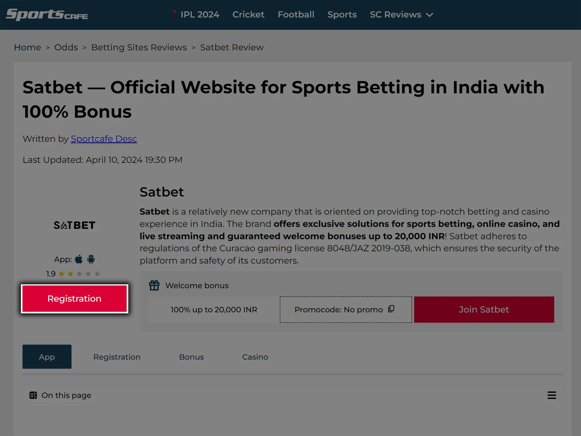 Click on the link to open the Satbet website.