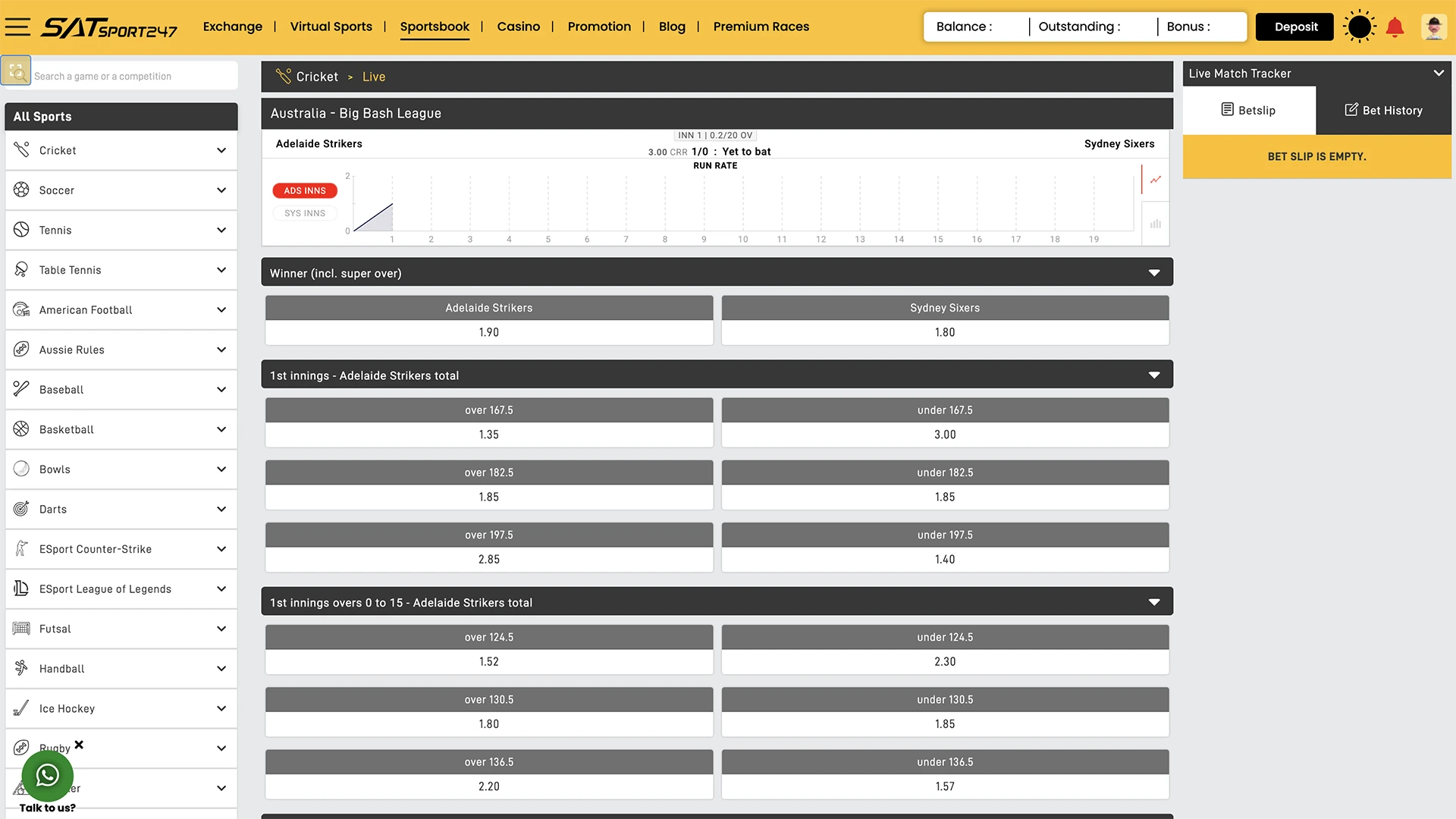 Analyze the Odds and Select a Match or Game.