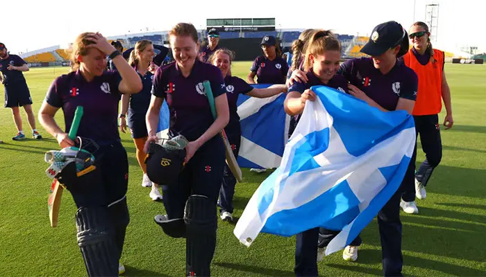 Scotland Women’s cricket team celebrating their win.