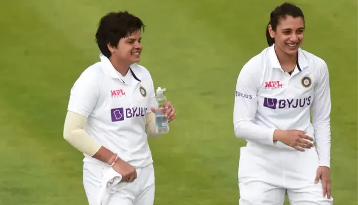 Shafali Verma along with Smriti Mandhana in a Test match.