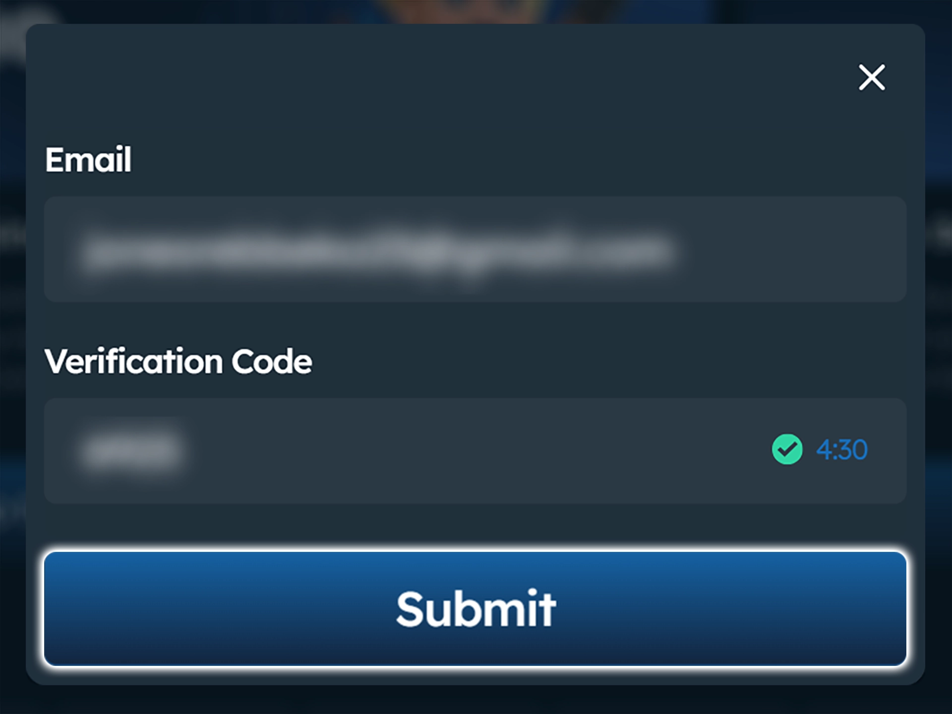 Enter the code from the Six6s email to be verified.