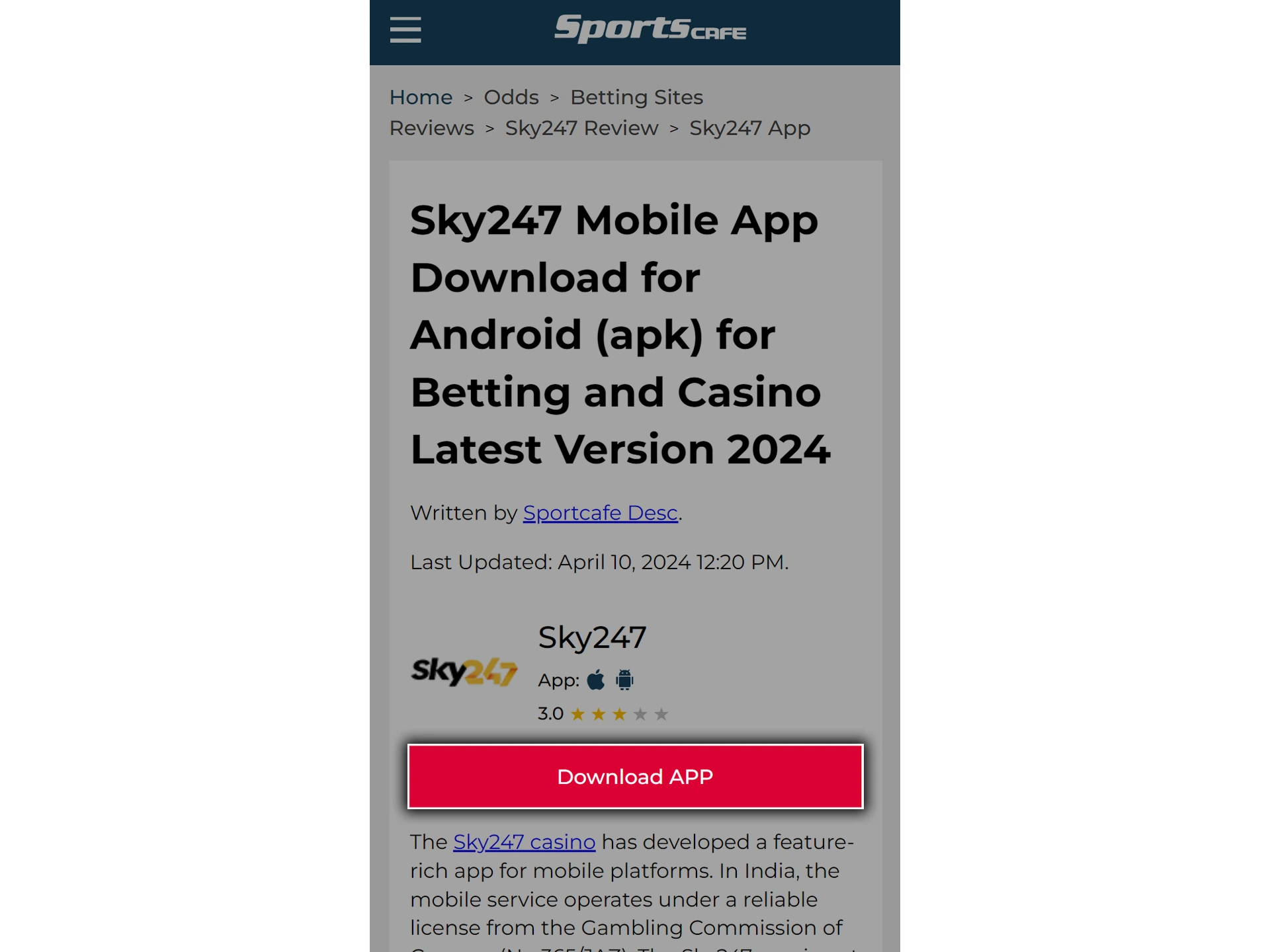 Open the official Sky247 website on your iOS device.