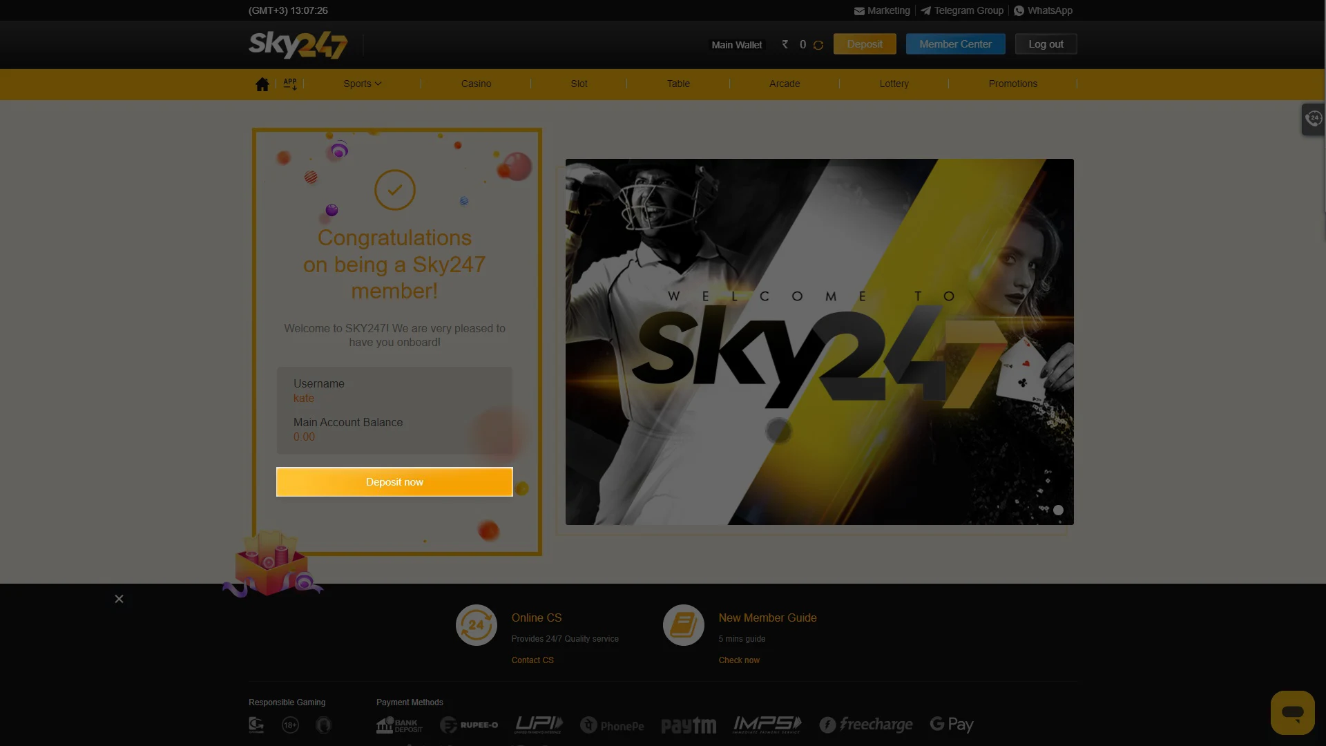 Verify your account on the Sky247 website.