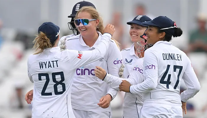 Sophie Ecclestone after claiming a 10-wicket haul.