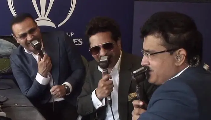 Sourav Ganguly sharing commentary panel with Sachin Tendulkar and Virender Sehwag.