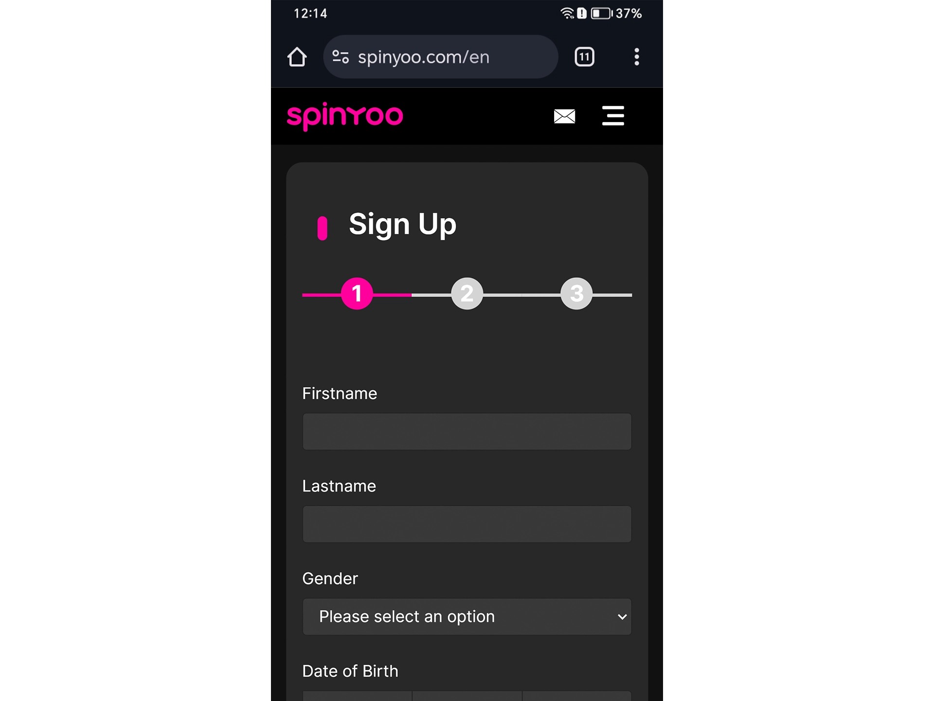 If you don't have a Spinyoo account, start the registration process.