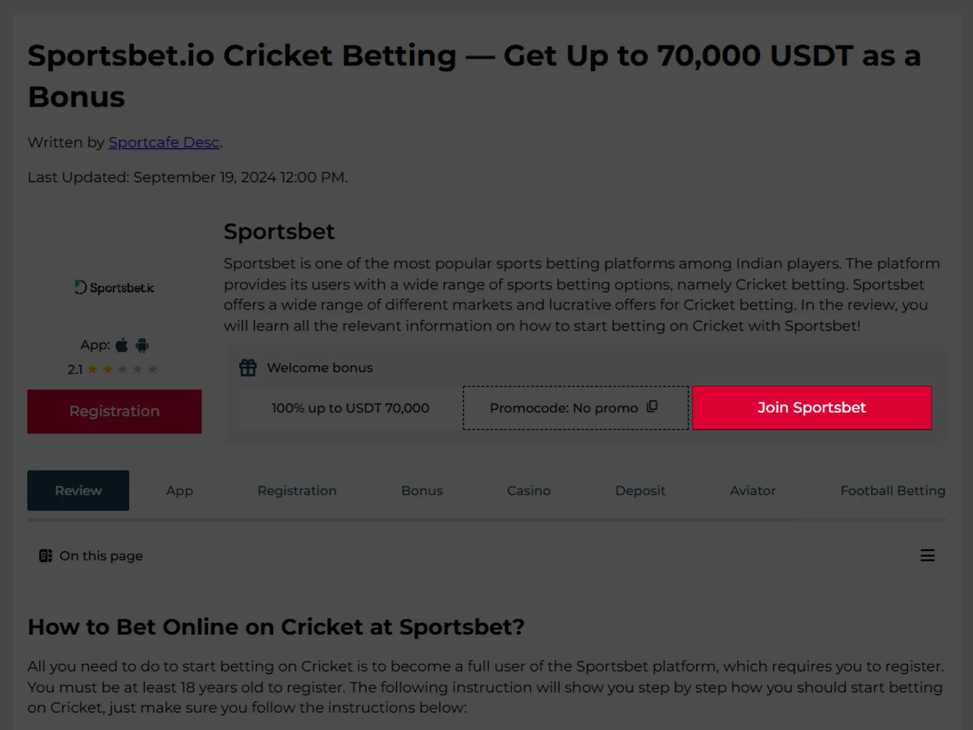 Create a Sportsbet account.