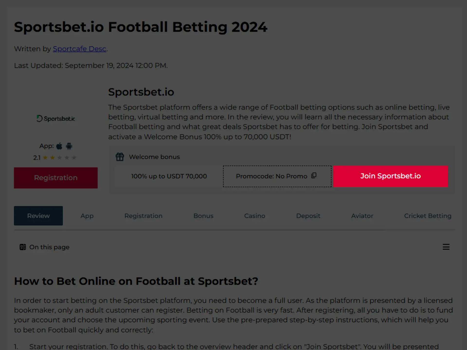 Create a Sportsbet account.