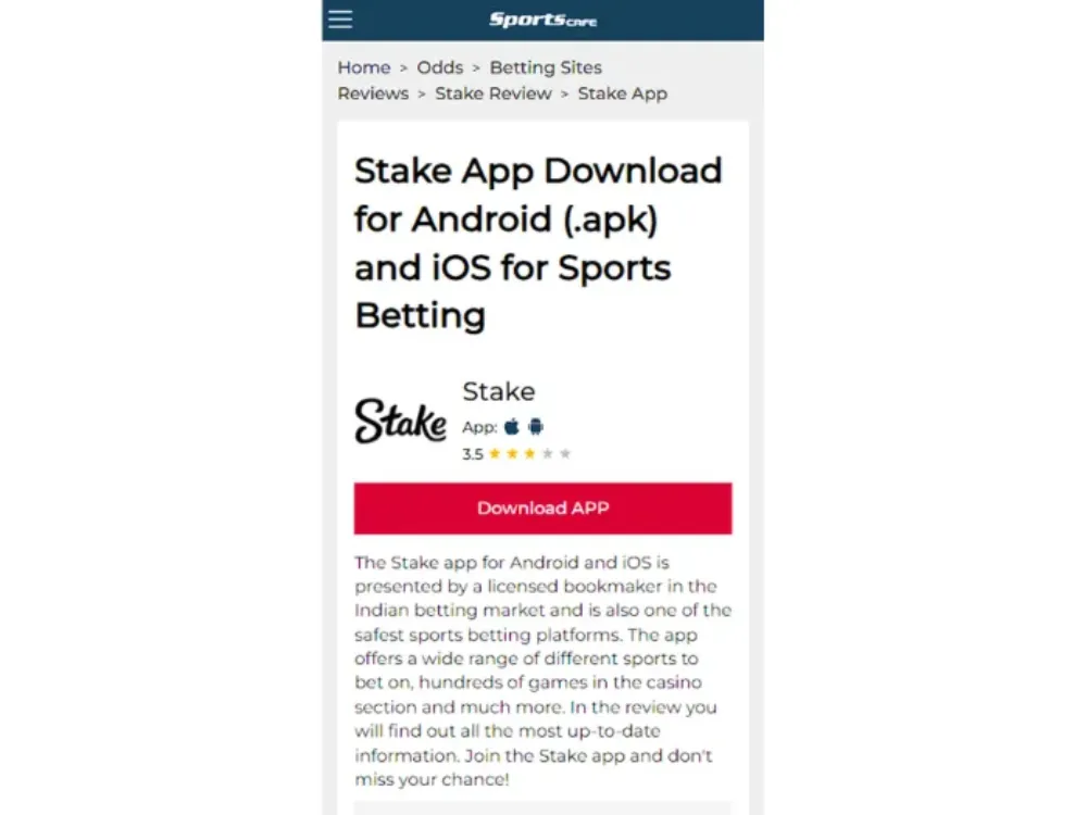Téléchargement de l app Stake sur Android