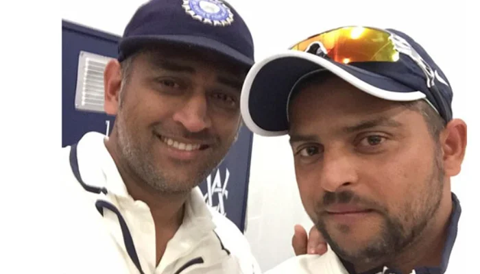 Suresh Raina taking a selfie with MS Dhoni after he announced retirement from the test format.