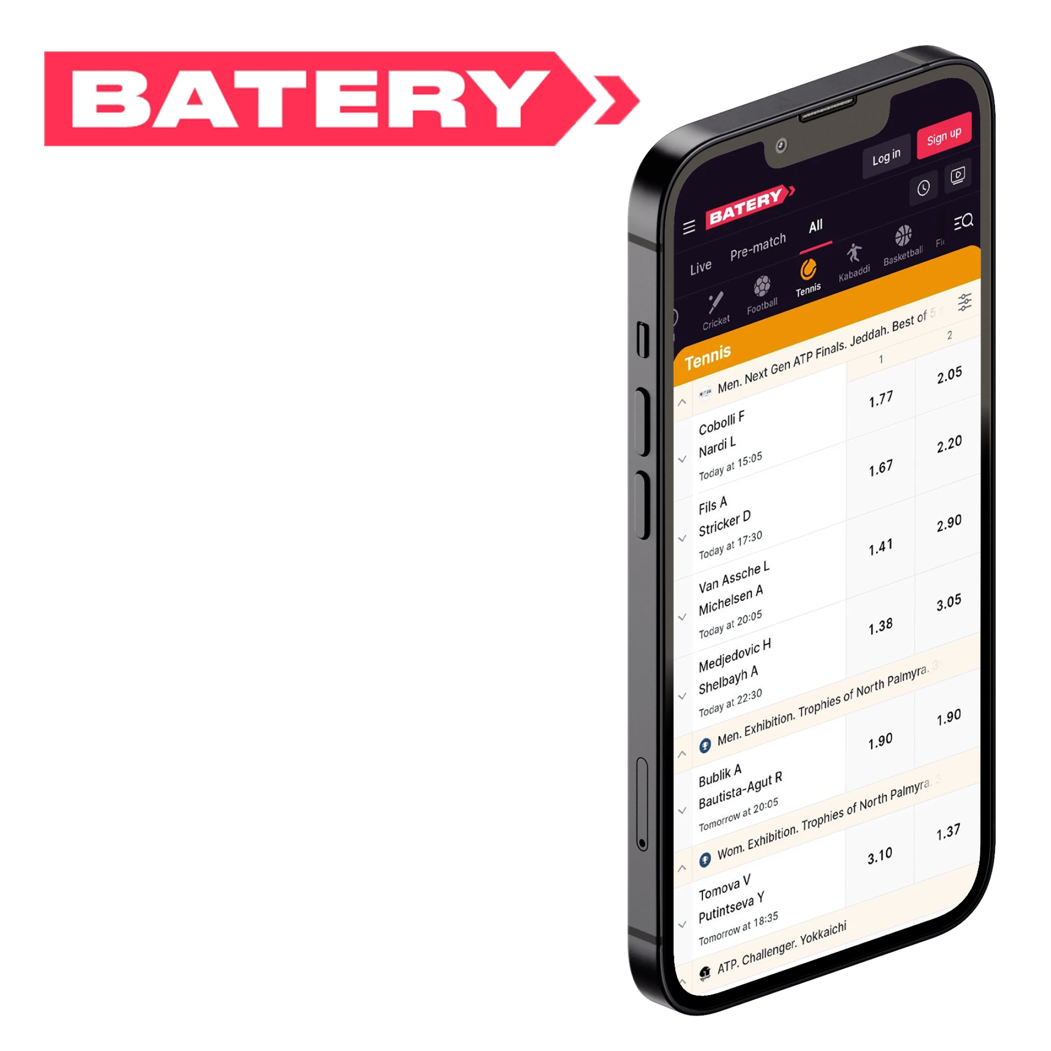 Batery mobile app provides popular deposit and withdrawal methods for tennis betting.