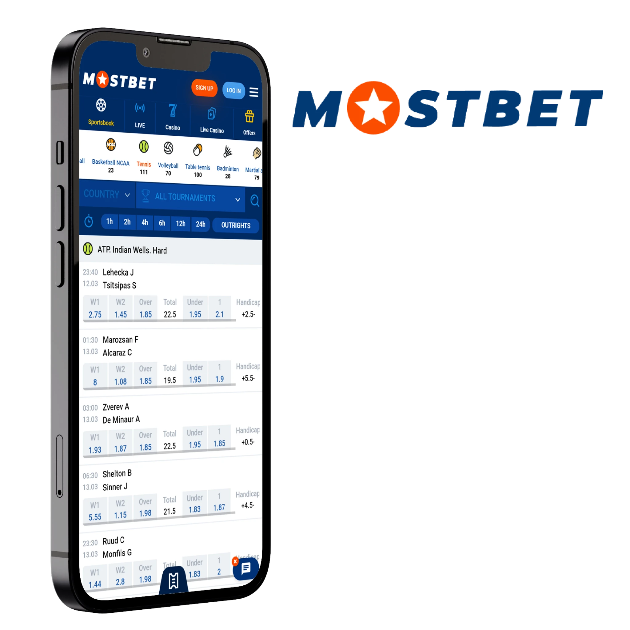 The Mostbet app has many advantages for online tennis betting.
