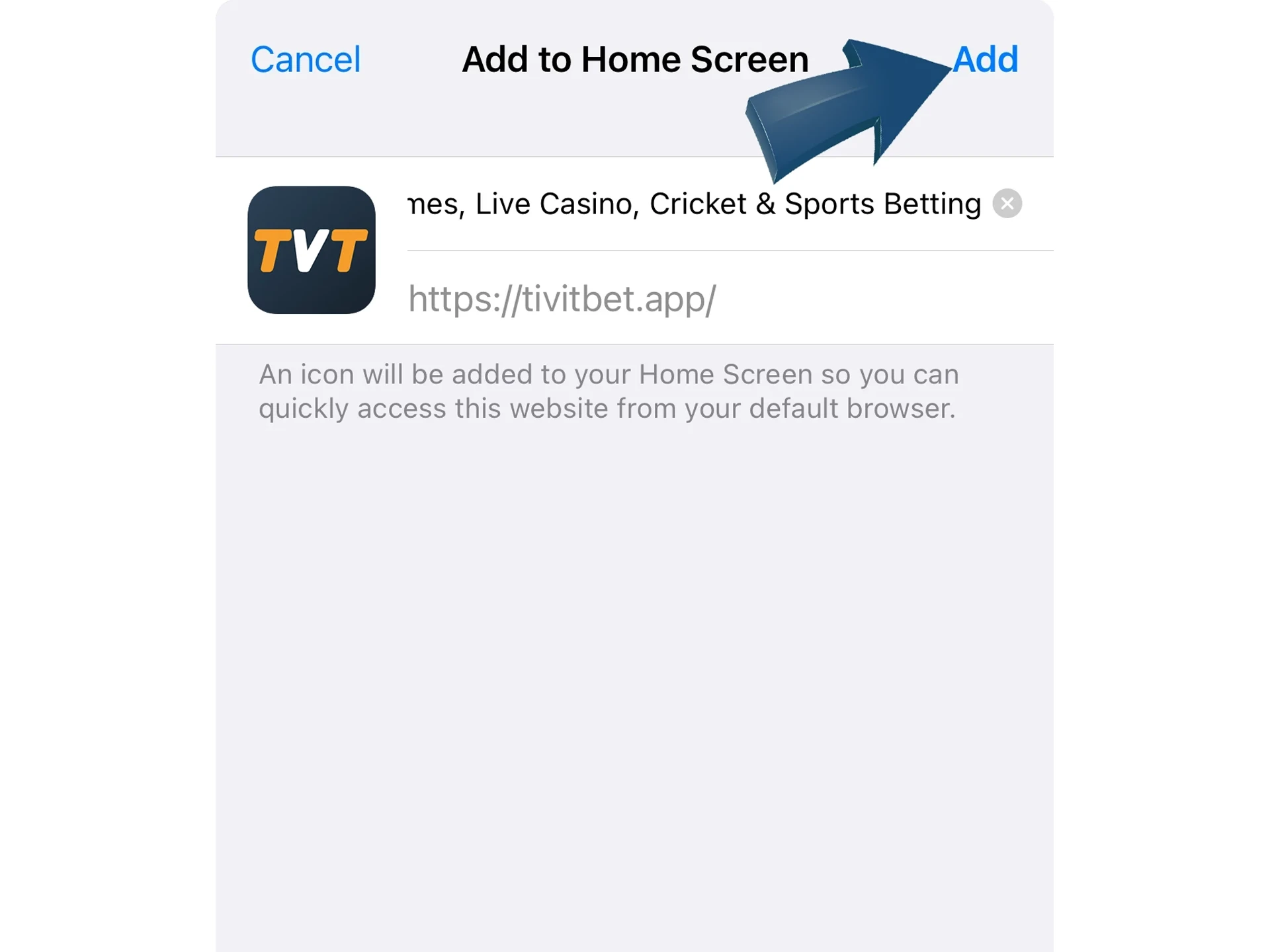 To finish installing Tivitbet, click on the "Add" button.