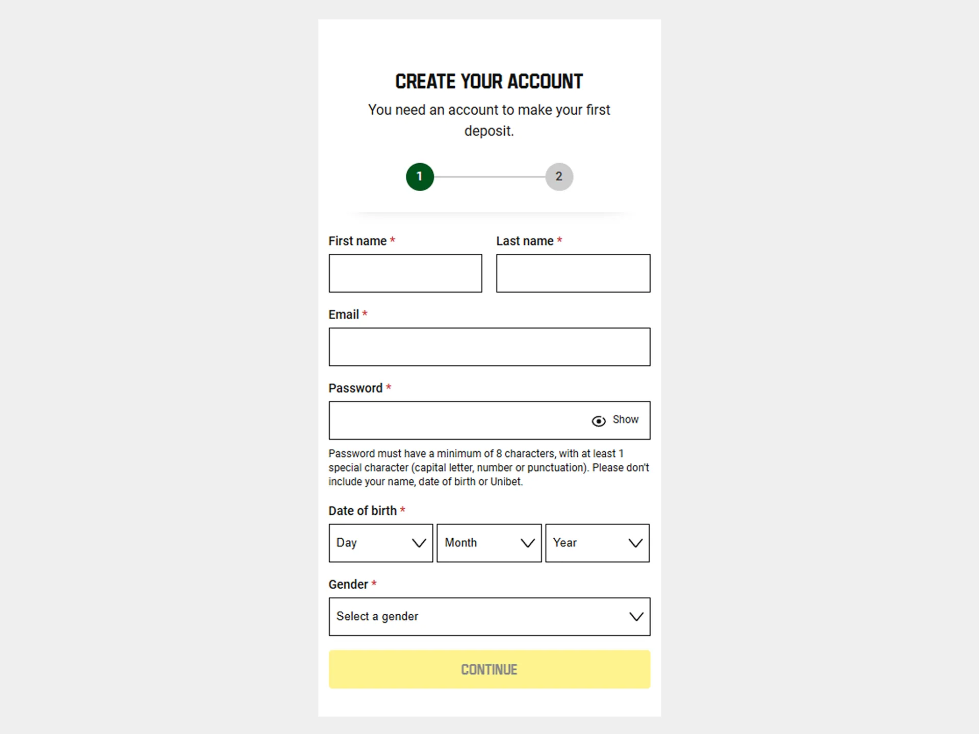 Create a Unibet account.