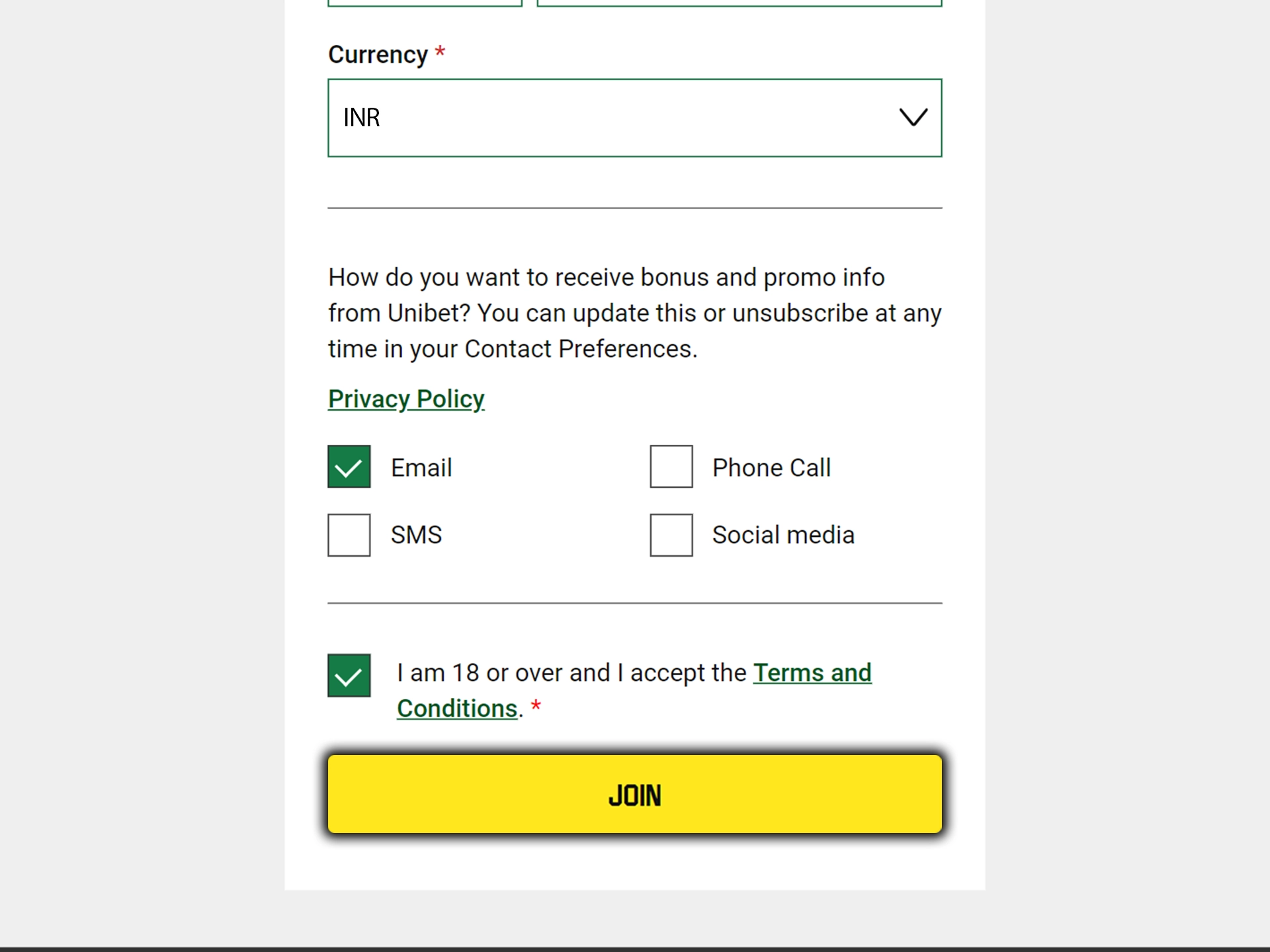 Check the information entered and confirm the creation of your Unibet account.