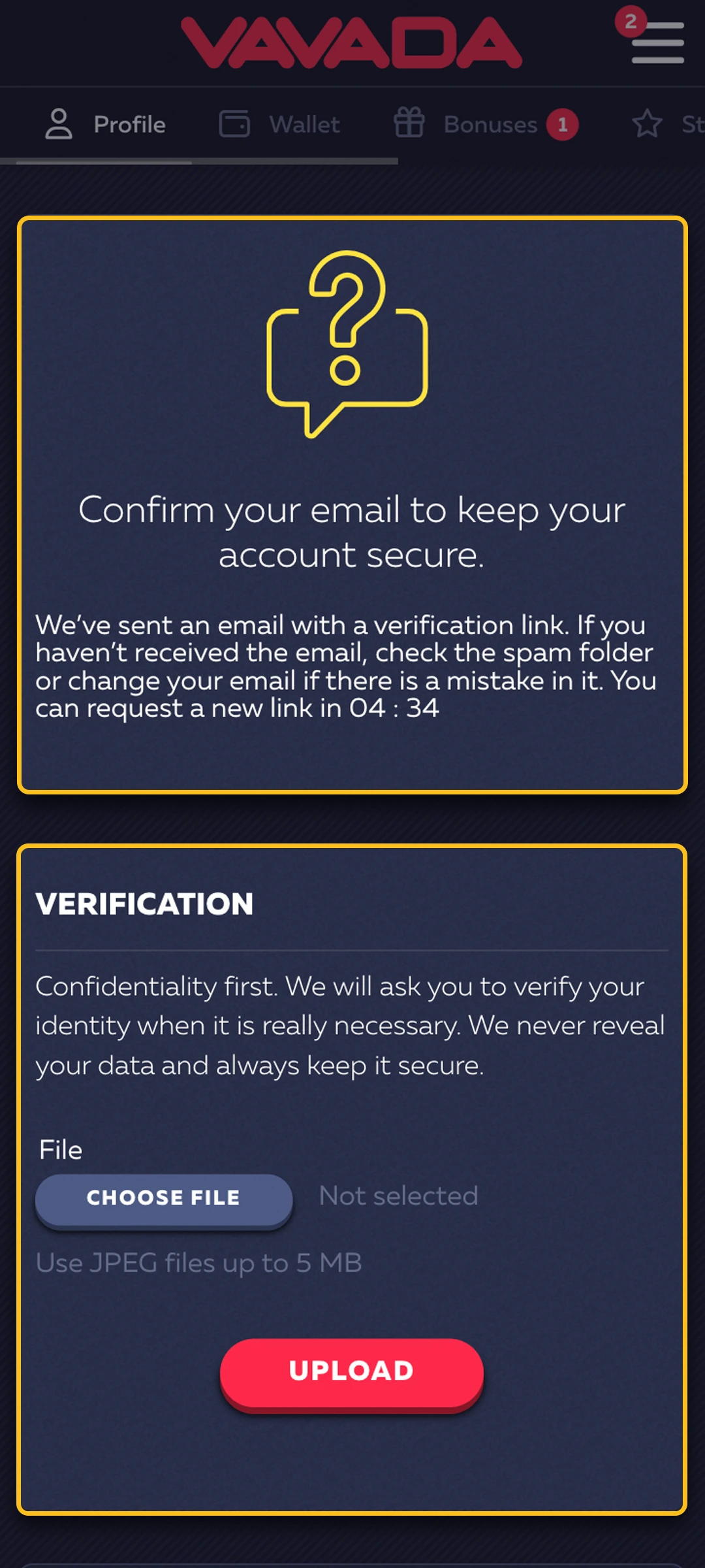 Check Your Account in the Vavavada App.