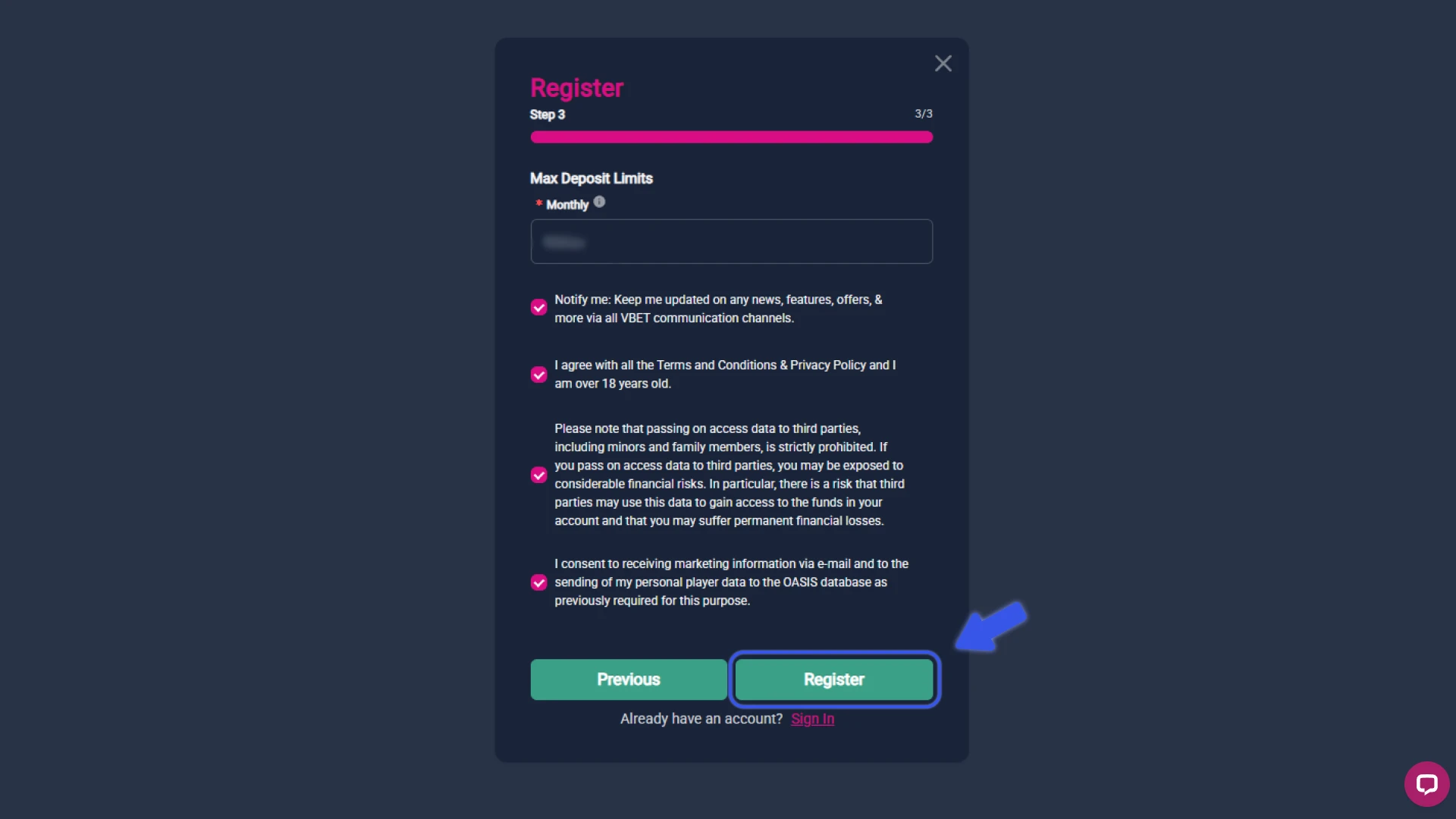 Confirm and Finish Registration.