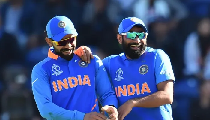 Virat Kohli and Mohammed Shami in the 2019 ODI World Cup.