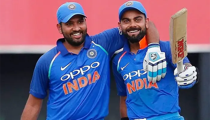 Virat Kohli and Rohit Sharma during an ODI match for the Indian team.