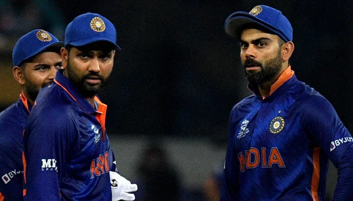 Virat Kohli and Rohit Sharma during the 2021 T20 World Cup.