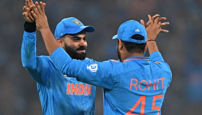 Virat Kohli and Rohit Sharma during the ODI World Cup 2023.