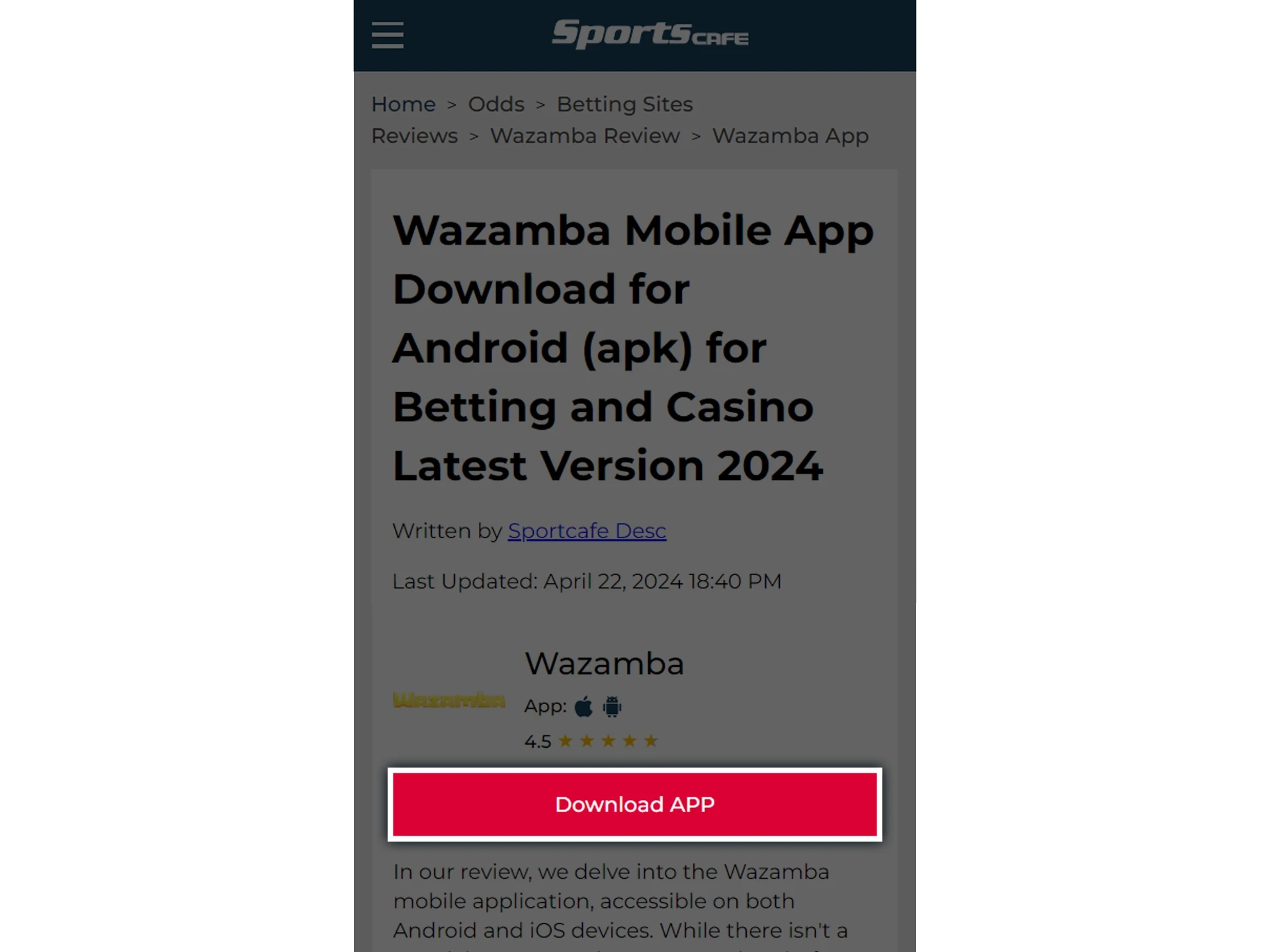 Open browser on your android device to download Wazamba.