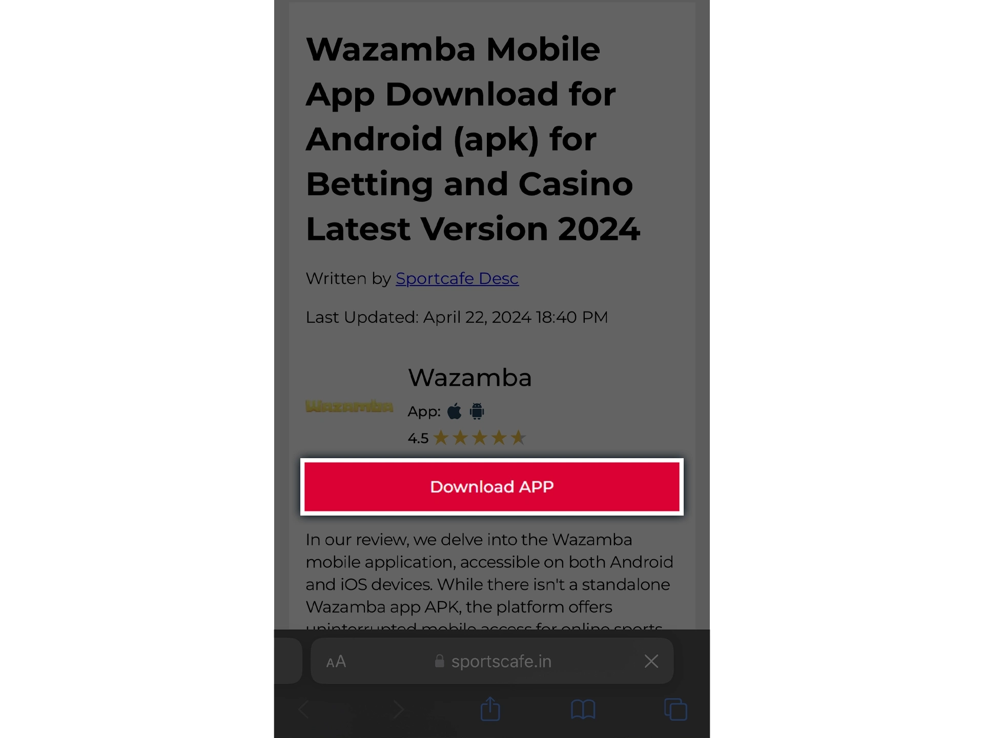 To get to the Wazamba website launch the Safari browser on your iOS device.