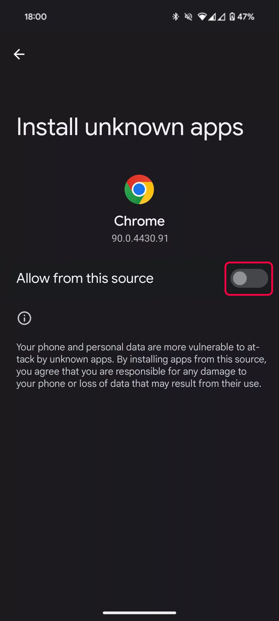Open your phone's settings and allow installations from unknown sources.