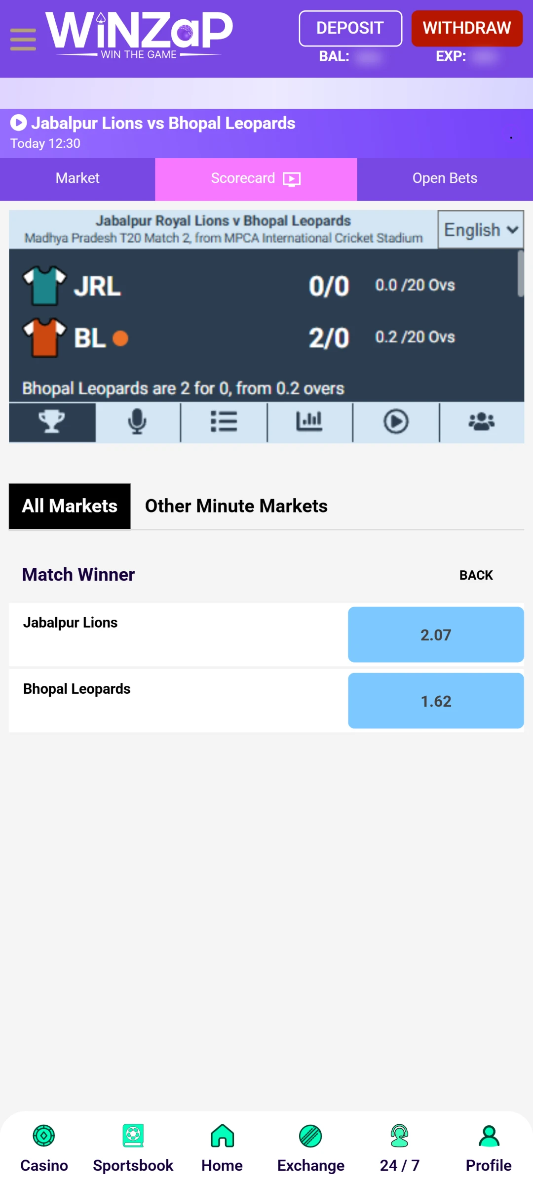 Select a Game or Match for Betting.