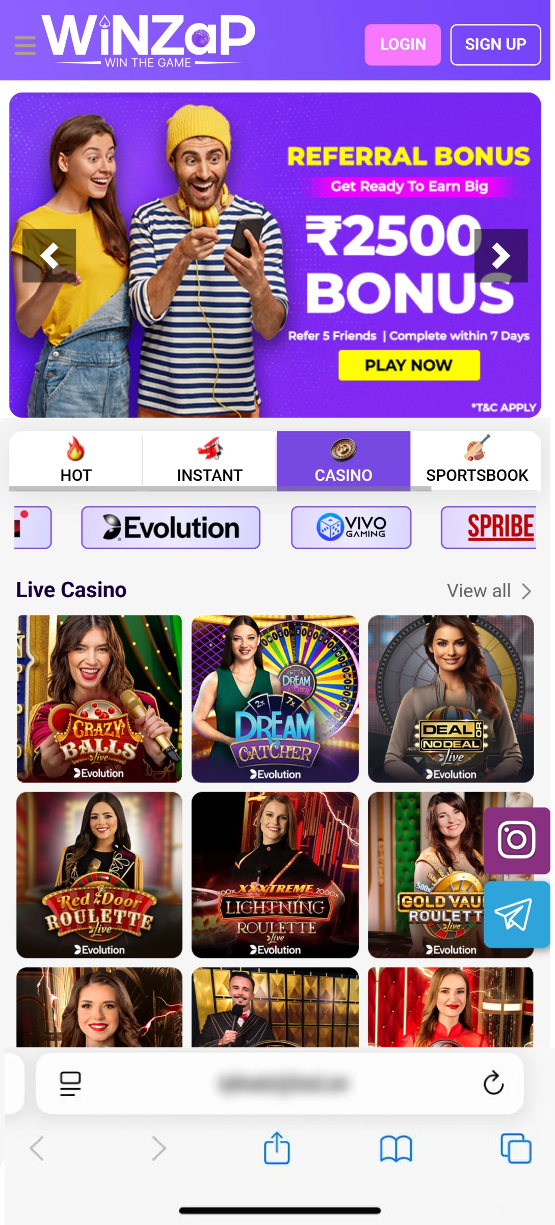 Open the Winzap website using Safari.