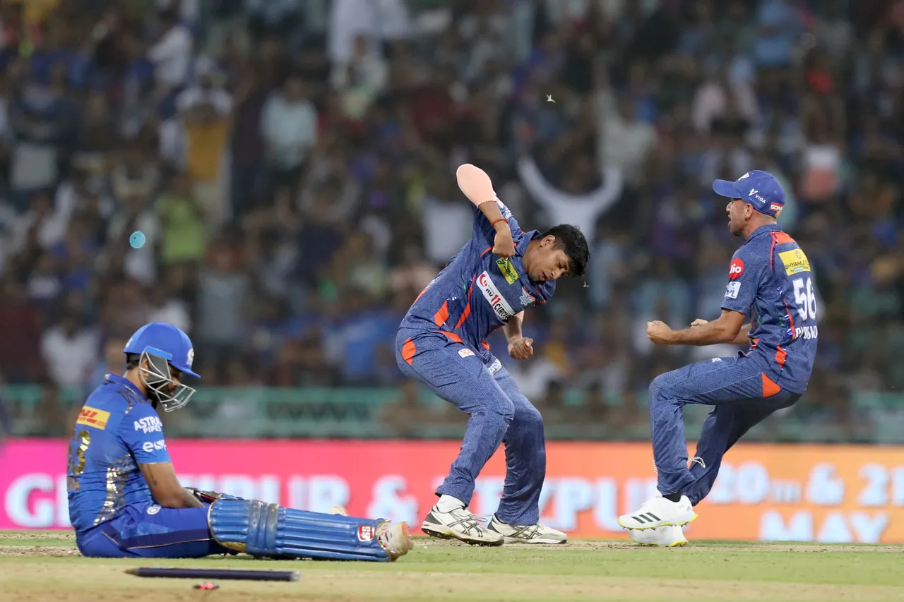 IPL 2023, LSG vs MI | Twitter reacts as Yash Thakur loses his chain in wild celebration after castling SKY on Supla shot