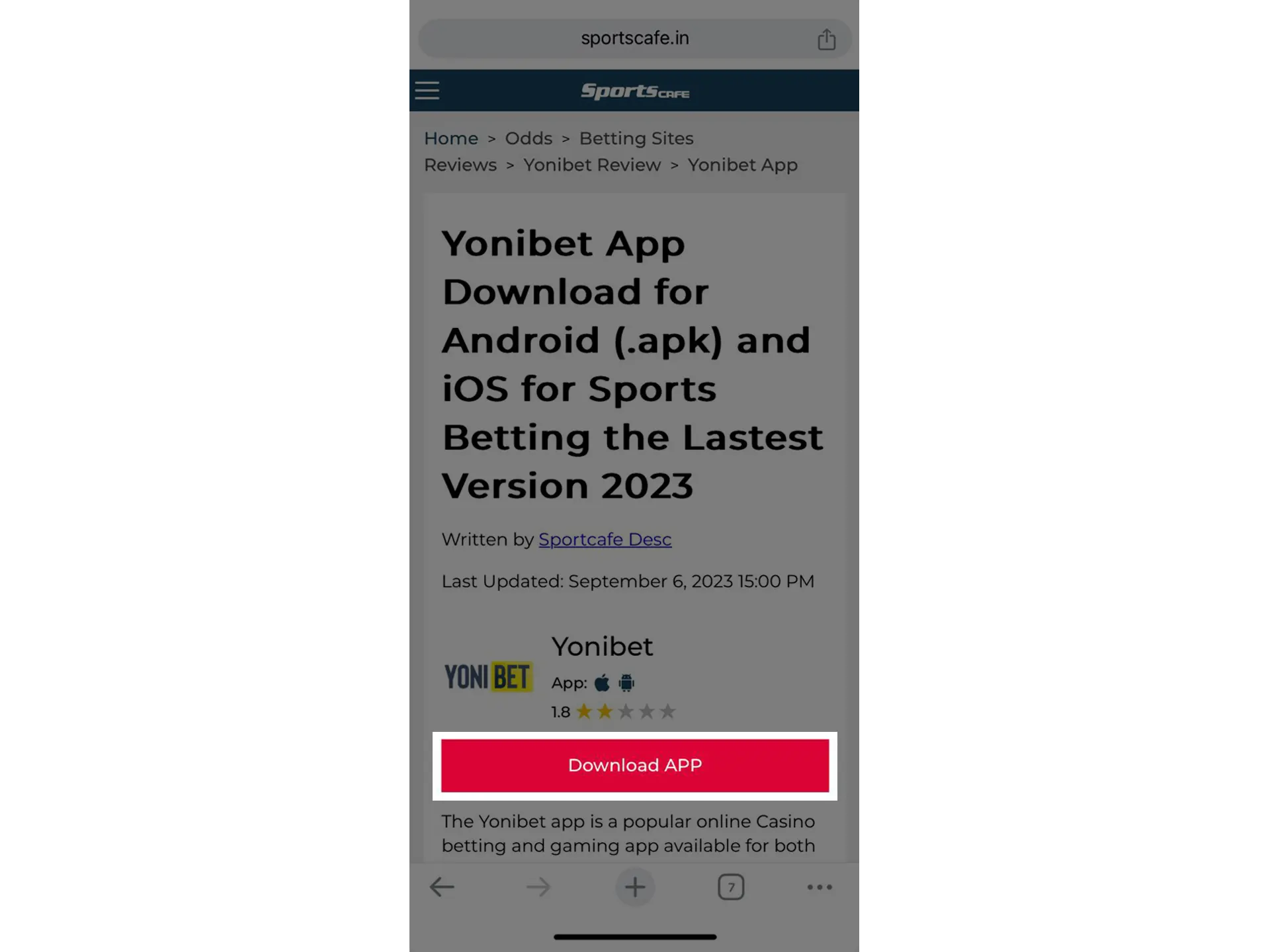 Follow the link to go to the official website of Yonibet.