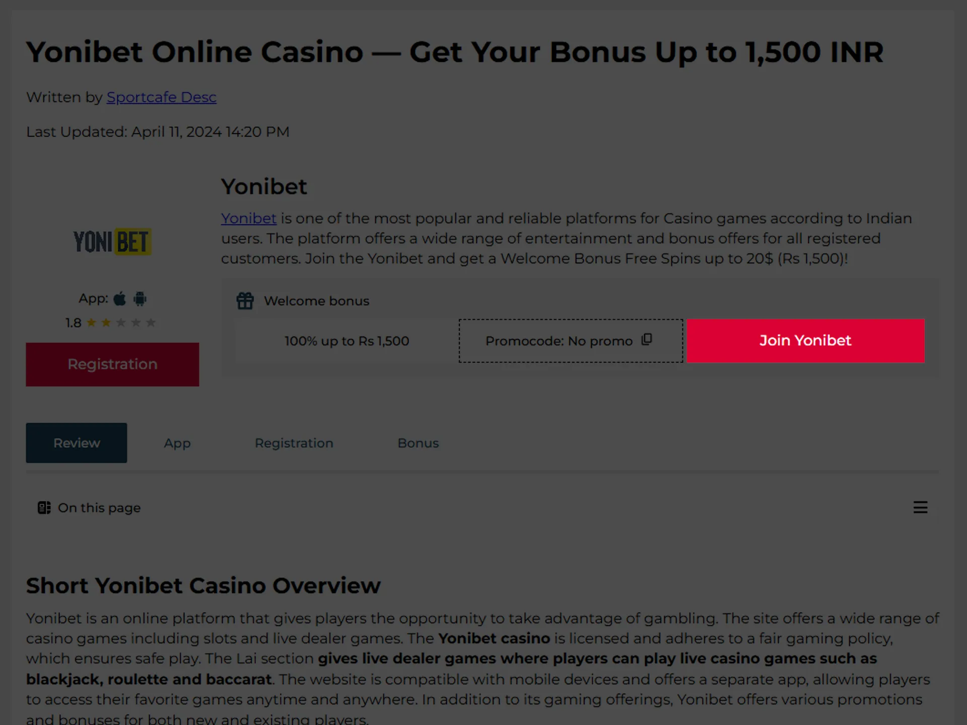 Create a Yonibet account.